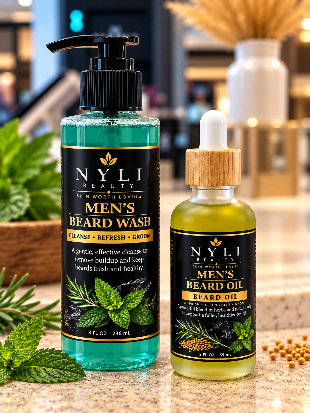 Nyli Beauty Men's Beard Mini Kit with beard wash and beard oil