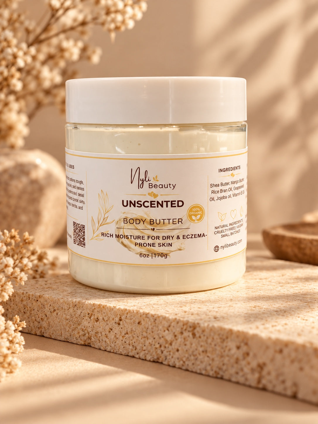 Nyli Beauty Unscented Body Butter, 6 oz