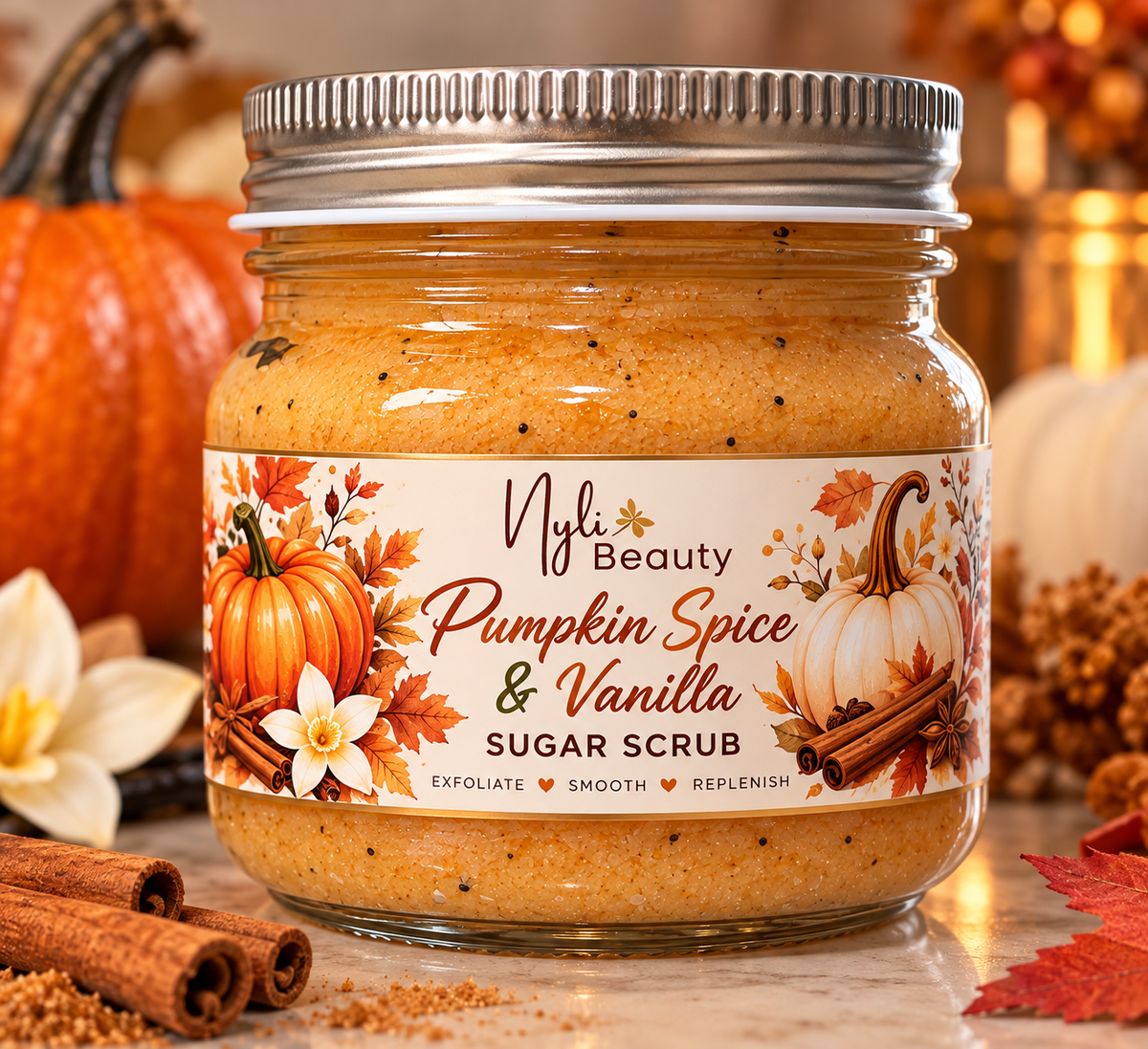 Nyli Beauty Pumpkin Spice and Vanilla Sugar Scrub fall product image
